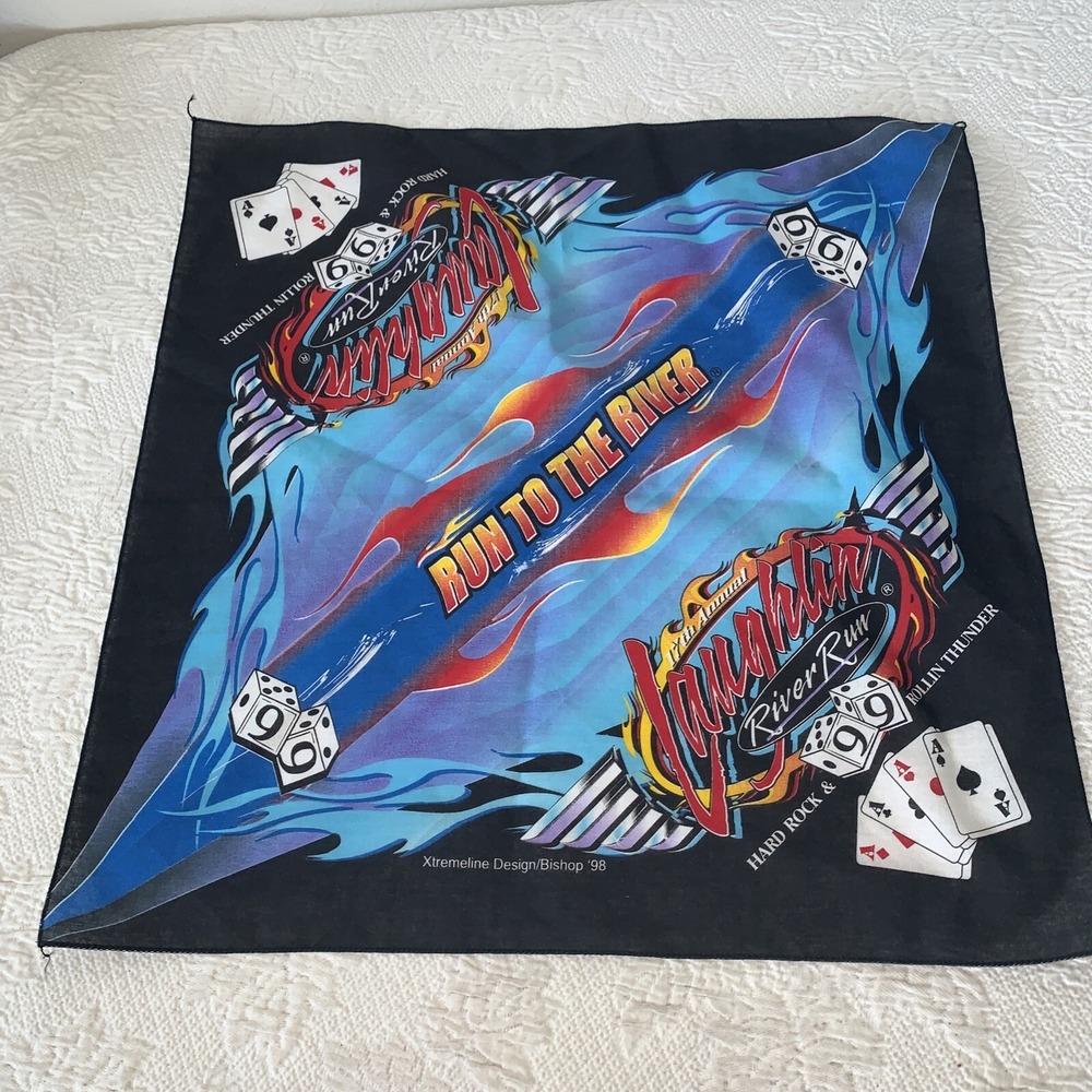 Vintage 90's 1999 Laughlin River Run Bandana Handkerchief Run To The River Biker